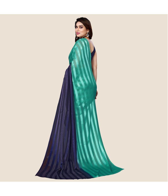 ANAND SAREES Satin Striped Saree Without Blouse Piece - Green ( Pack of 1 ) - Green