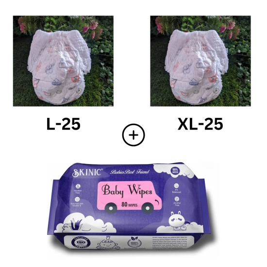 Baby Diaper Combo (L25+XL25+Wipes)