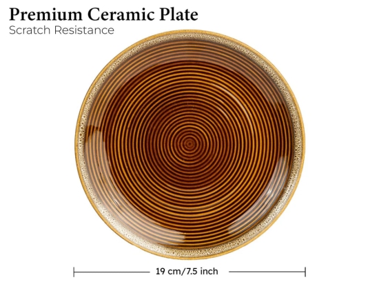 Reactive Handpainted Premium Ceramic 4 Small Plates | Quarter Plates | Stoneware | Microwave and Dishwasher Safe | Pack of 4 | Peanut Brown