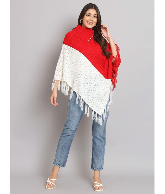 eWools.in Woollen Round Neck Women''s Ponchos & Capes - Red ( ) - None