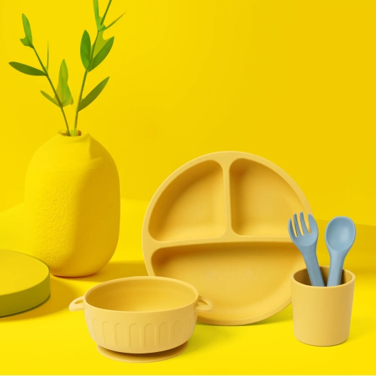 Silicone Kids Dining Gift Set Yellow-Grey