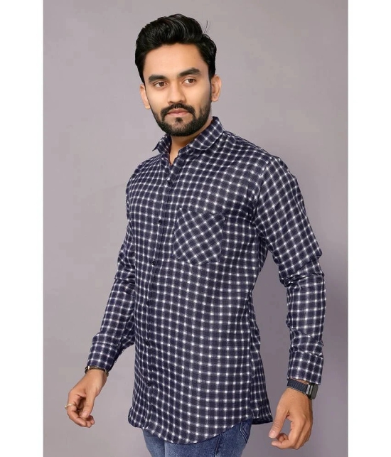 Anand Cotton Blend Regular Fit Checks Full Sleeves Mens Casual Shirt - Blue ( Pack of 1 ) - None