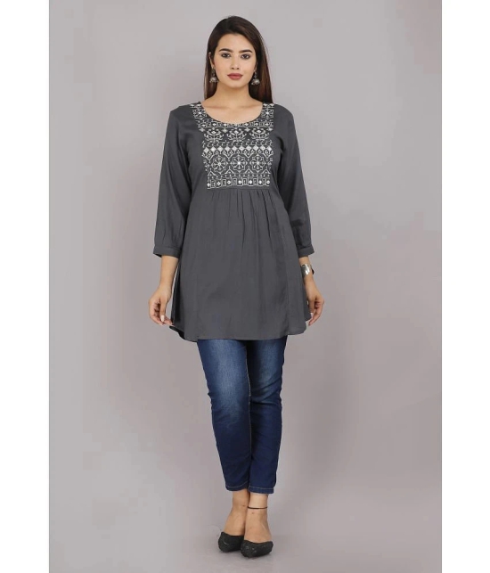 HIGHLIGHT FASHION EXPORT - Grey Rayon Womens Flared Kurti ( Pack of 1 ) - None