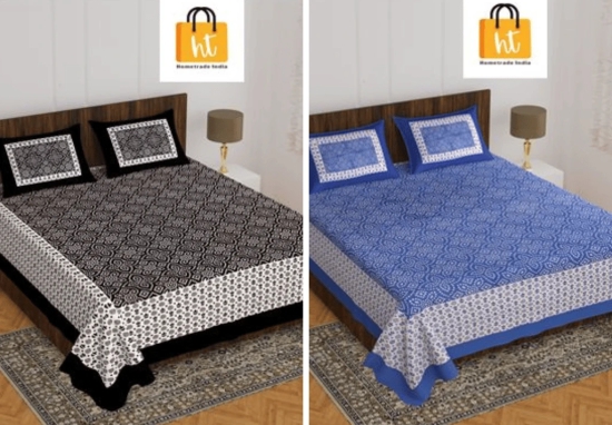 Bedsheet  Adda -100% Pure Cotton Jaipuri Printed Double Bedsheet-