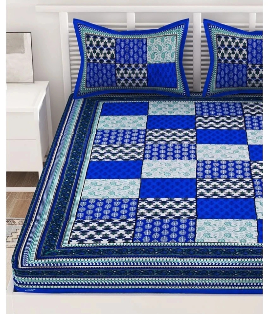 unique choice Cotton Abstract Printed Double Bedsheet with 2 Pillow Covers - Blue - Blue