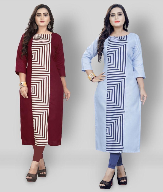 Lerkiza - Multicolor Cotton Blend Womens Straight Kurti ( Pack of 2 ) - L