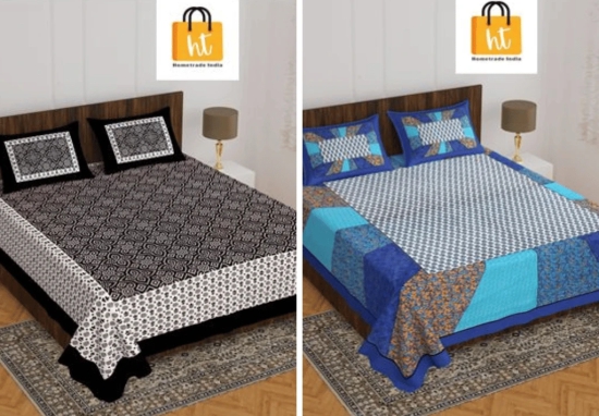 Bedsheet  Adda -100% Pure Cotton Jaipuri Printed Double Bedsheet-