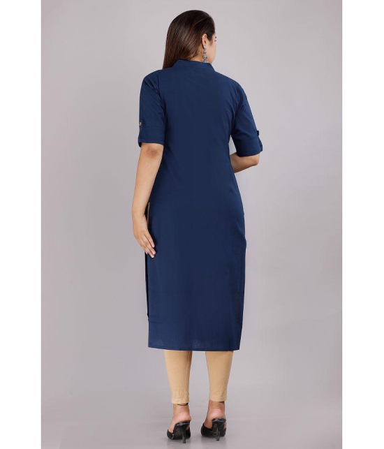 HIGHLIGHT FASHION EXPORT - Navy Cotton Blend Women''s Front Slit Kurti ( Pack of 1 ) - None