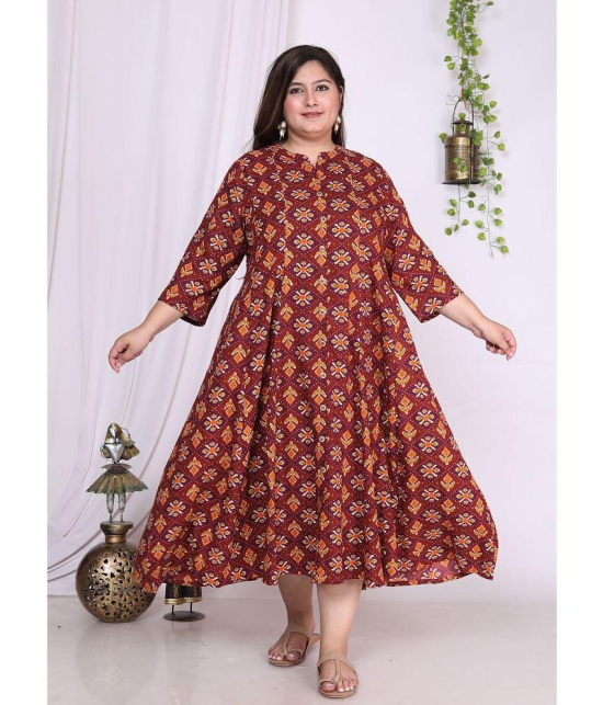 Swasti Cotton Blend Printed Anarkali Womens Kurti - Maroon ( Pack of 1 ) - None