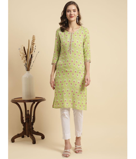 Rangita Women Green Rayon Floral Printed Knee Length Straight Kurti - None