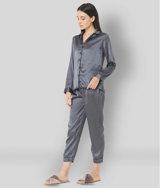 Smarty Pants - Dark Grey Satin Womens Nightwear Nightsuit Sets ( Pack of 1 ) - L