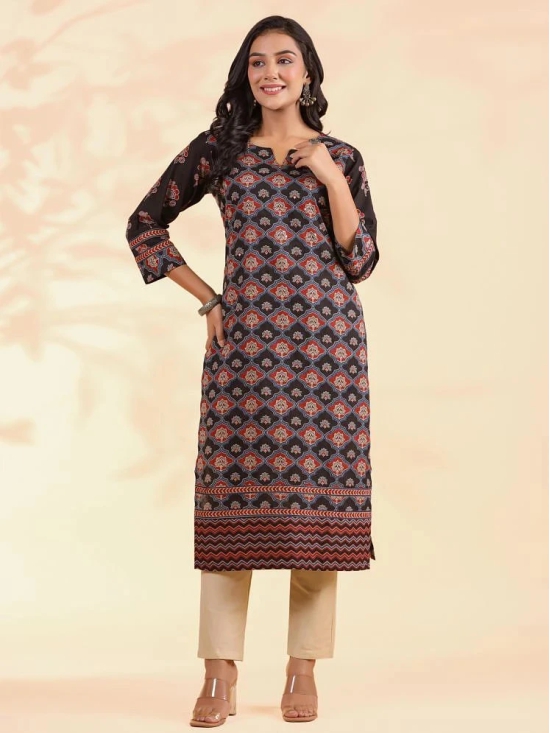 Vbuyz Cotton Printed Straight Womens Kurti - Black ( Pack of 1 ) - None