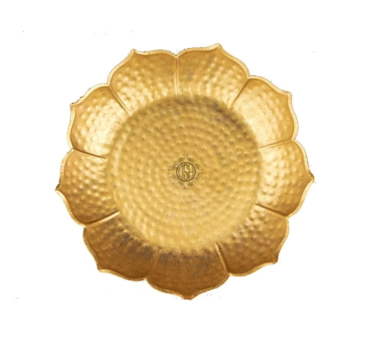 Decorative Urli Bowl Lotus Design Border for Flowers and Tea Light Candles - Gold (Small)