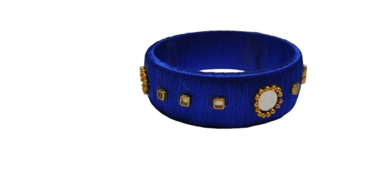 Blue Silk Thread Bangle with Stone and Pearl Embellishment