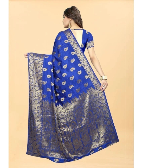 Gazal Fashions - Blue Banarasi Silk Saree With Blouse Piece ( Pack of 1 ) - Blue