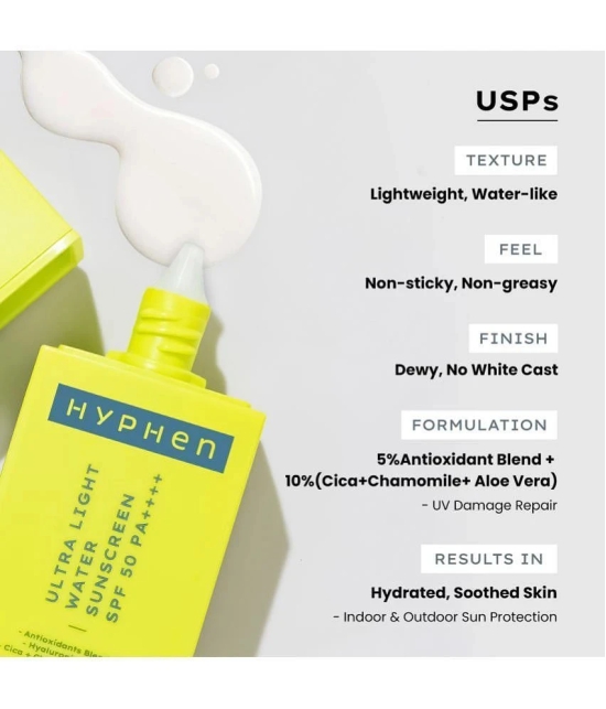 Hyphen Ultra Light Water Sunscreen SPF 50 PA ++++ UVA-UVB & Blue Light Protection No White Cast