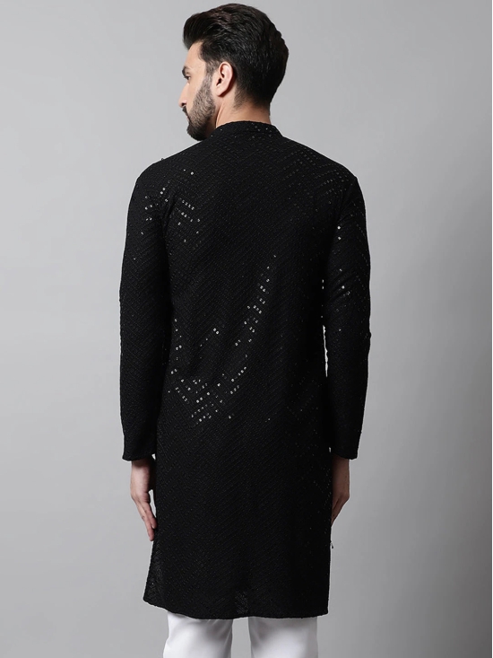 Men Black Embroidered Sequinned Kurtas-XXL / Black