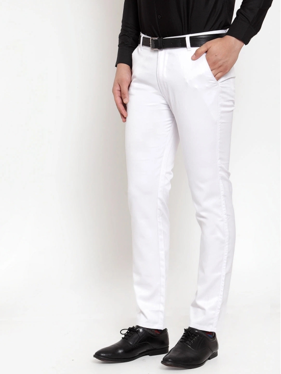 Indian Needle Men's White Tapered Fit Formal Trousers-38 / White