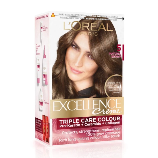 L'Oreal Paris Excellence Creme Hair Color, 72Ml+100G - 5 Light Brown/Natural Brown & Color Protect Shampoo, 175Ml