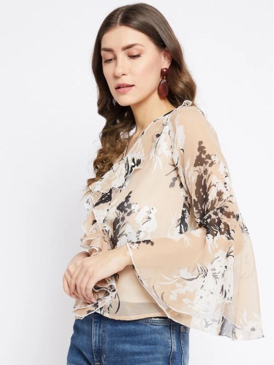 Women Off White & Pink Floral Print Georgette Top