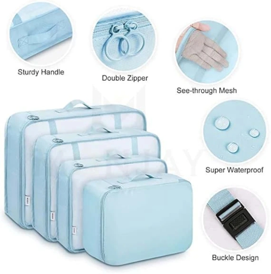 KATHIYAWADI Travel Organizer Packing Cubes Toiletry Bag Laundry Organiser Makeup Bags Shoe Bag for travel Clothes Space Savers Bags Lightweight Travel Luggage Organizers (7 in 1,BLUE)