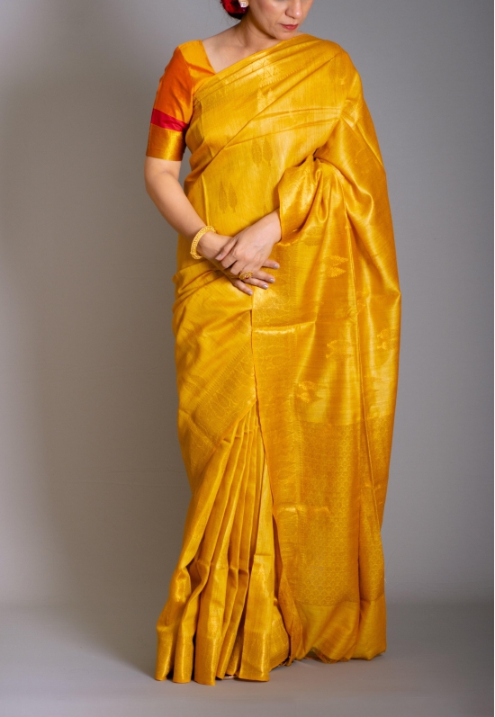 Sunrise Golden Yellow Soft Banarasi Pure Moonga Tussar Silk Saree