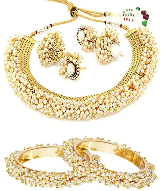 YouBella Jewellery Sets for Women Gold Plated Pearl Wedding Bridal Necklace Jewellery Set with Earrings and Bangles Combo for Girls/Women (2.4) - Golden