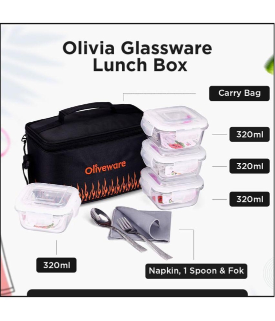 Oliveware Glass Lunch Box 4 - Container ( Pack of 1 )