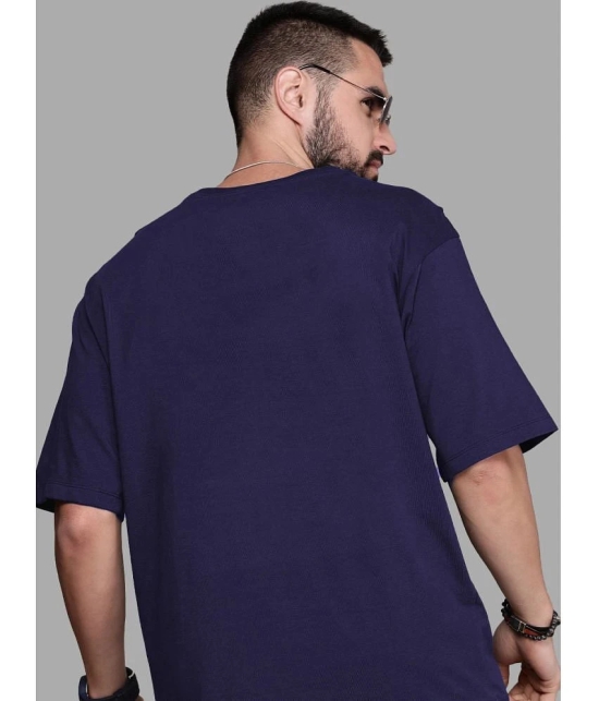 Leotude Cotton Blend Oversized Fit Solid Half Sleeves Mens T-Shirt - Navy ( Pack of 1 ) - None