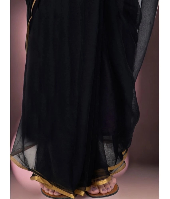 clafoutis Chiffon Solid Saree With Blouse Piece - Black ( Pack of 1 ) - Black