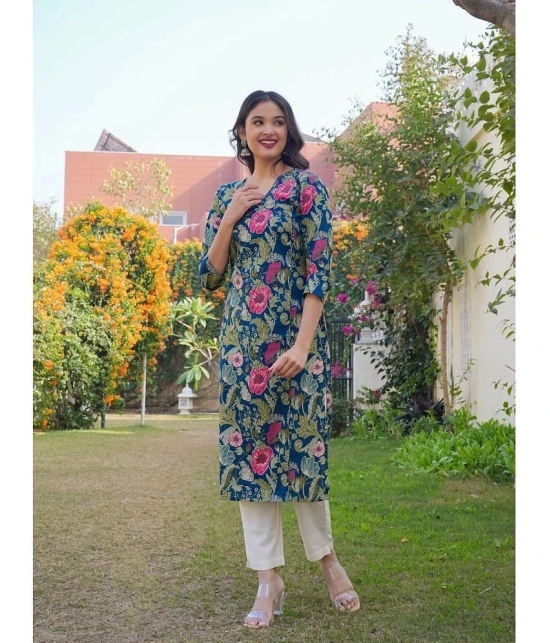 Vbuyz Cotton Printed Straight Womens Kurti - Blue ( Pack of 1 ) - None