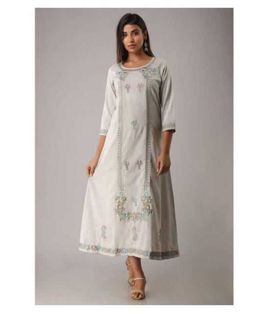 MAUKA - Light Grey Cotton Women's A-line Kurti ( Pack of 1 ) - M