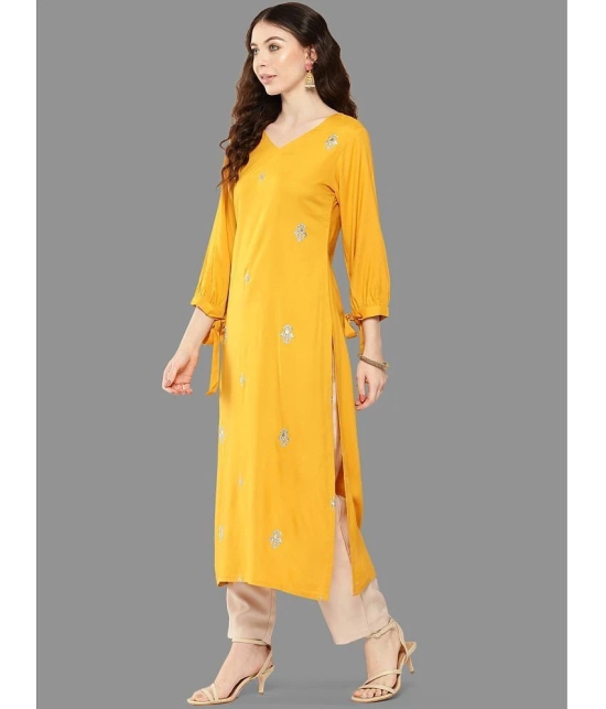 Janasya Rayon Embroidered Straight Womens Kurti - Mustard ( Pack of 1 ) - None