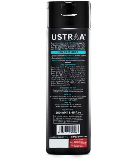 Ustraa Body Wash - Taurine - 200 ml - Menthol cooling, Energizing freshness & no post-shower dryness, intense foaming without sulphates