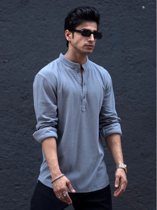 Chinese Collar Light Grey T-Shirt-S / Light Grey