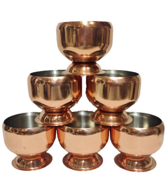 Dynore - 6 Ice cream Cup and 6 Spoon Stainless Steel Dessert Bowl 120 mL ( Set of 12 ) - Copper