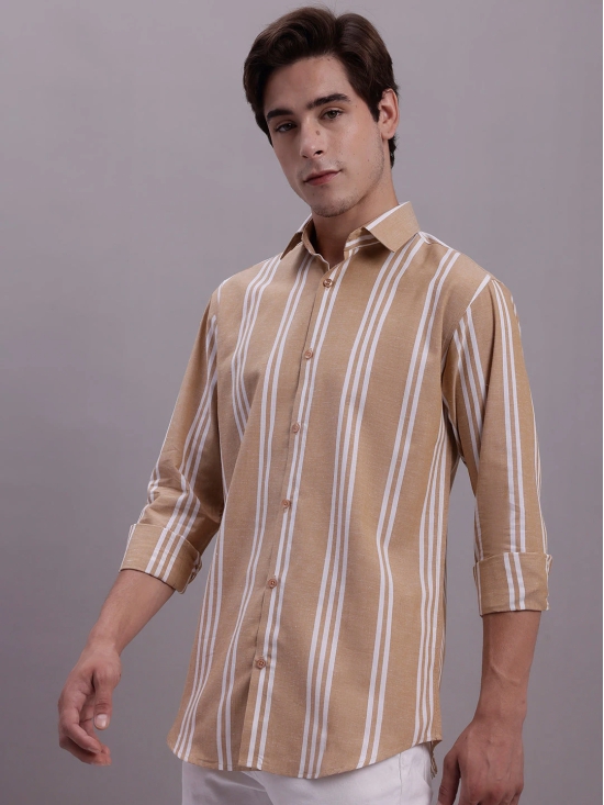 Mens Striped Casual Shirt-M / Brown