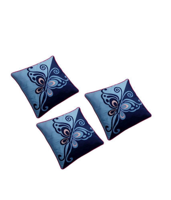 Hugs'n'Rugs Blue Embroidery Cotton Cushion Cover - Pack Of 3