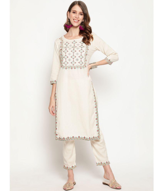 Antaran Cotton Embroidered Kurti With Pants Women's Stitched Salwar Suit - White ( Pack of 2 ) - None