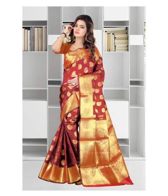 Gazal Fashions Orange and Beige Banarasi Silk Saree