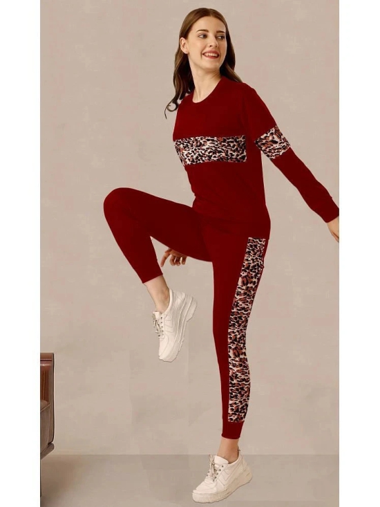 DTR FASHION Maroon Cotton Blend Printed Tracksuit - Pack of 1 - None