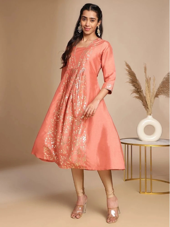 Janasya Silk Blend Embellished Anarkali Womens Kurti - Peach ( Pack of 1 ) - None