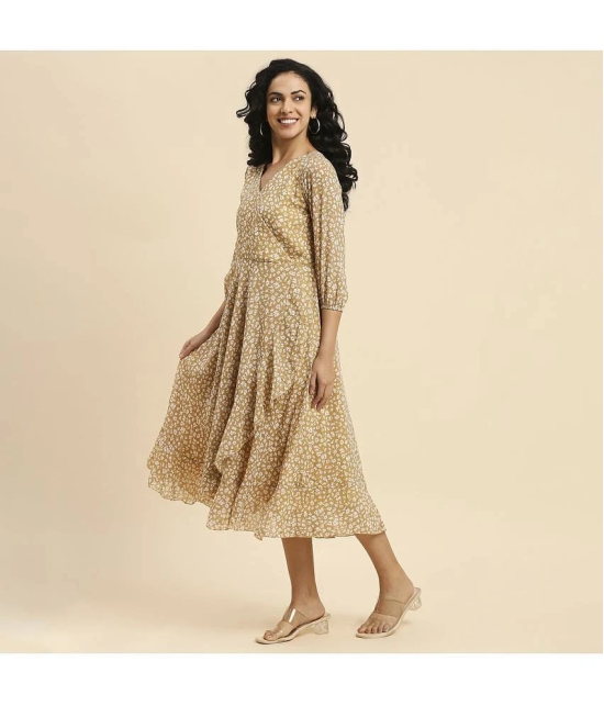 gufrina Rayon Printed Midi Womens Fit & Flare Dress - Beige ( Pack of 1 ) - None