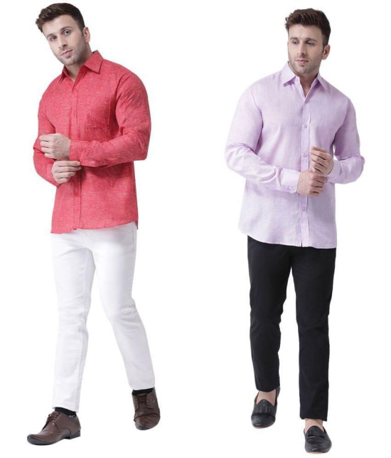 KLOSET By RIAG 100% Cotton Regular Fit Self Design Full Sleeves Men's Casual Shirt - Lavender ( Pack of 2 ) - None