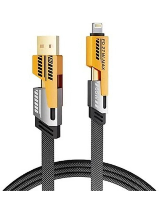 DIGIMATE Type C 1 m Braided 4 in 1 65W Fast Charging Cable;MFI Certified (1 Meter) (Compatible with Apple & Android, Black, One Cable) - Black