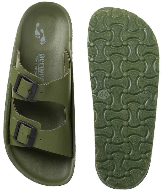 Aerowalk Olive Mens Leather Slipper - None