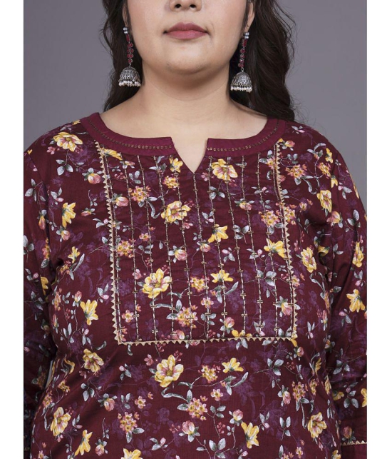 Tissu Cotton Printed Kurti With Palazzo Womens Stitched Salwar Suit - Maroon ( Pack of 1 ) - None