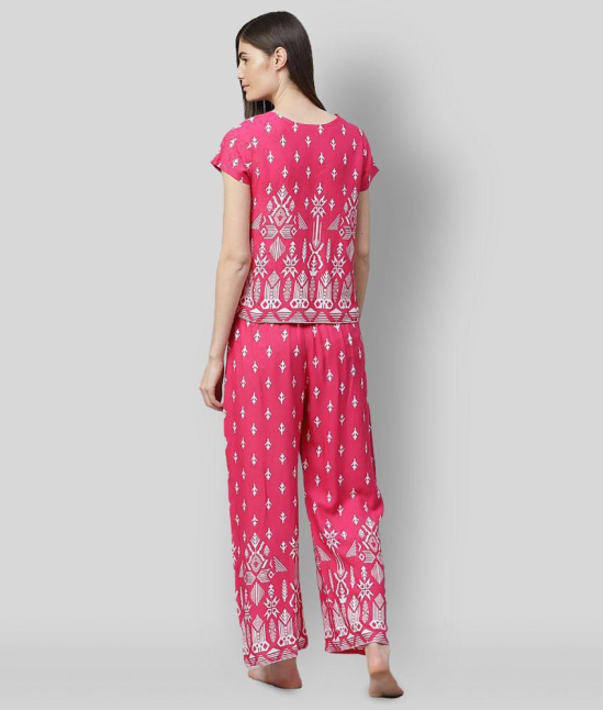 Yash Gallery - Pink Rayon Women''s Nightwear Nightsuit Sets ( Pack of 1 ) - L