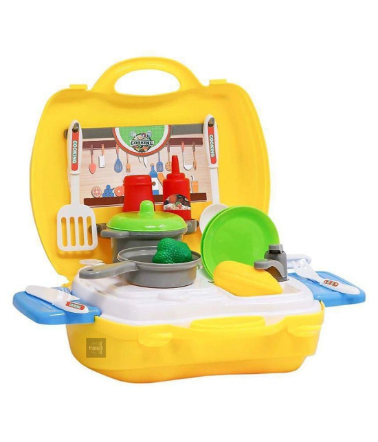 Fratelli Play Food-Cute Little Chef Bring Along Kitchen Cooking Suitcase Set (26 Pieces) - Multicolor - Made in India - Yellow