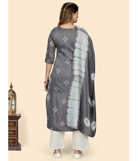 Vbuyz - Grey Chanderi Womens Straight Kurti ( Pack of 1 ) - None